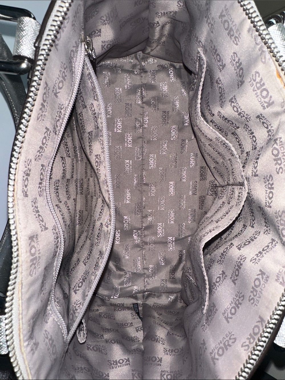 Michael Kors Metallic Silver Saffiano Satchel with Shoulder Strap - Picture 3 of 6